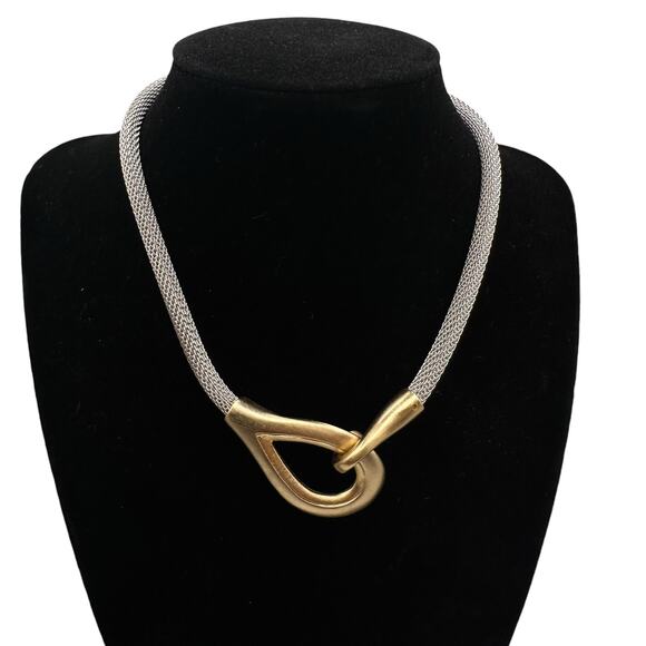 Erica Zap Necklace Silver Tone Mesh Gold Tone Teardrop Hook Closure Choker 15 in - Picture 1 of 10